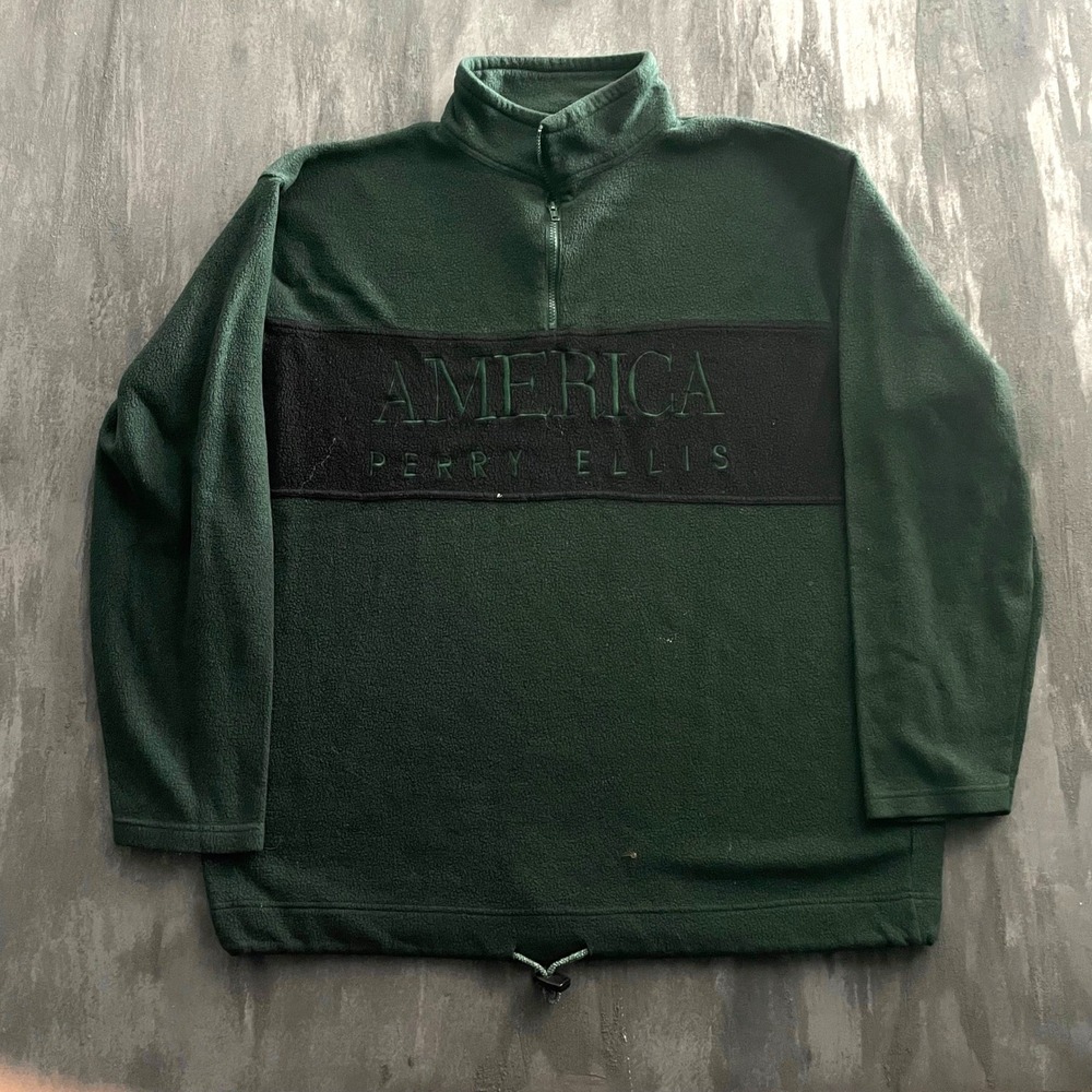 Vintage Perry Ellis America Quarter Zip sweatshirt Mens XL Green 1990s